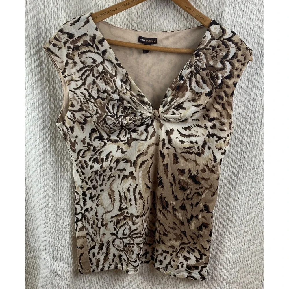 Dana Buchman Womens‎ S V-Neck Knot Front Shirt Tank Animal Floral Print Top Y2K